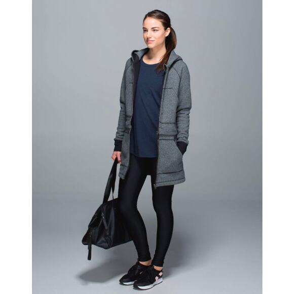 Lululemon Long & Short Of It Jacket US 4 Heathered Gray Black Coat Sweatshirt - Picture 1 of 16